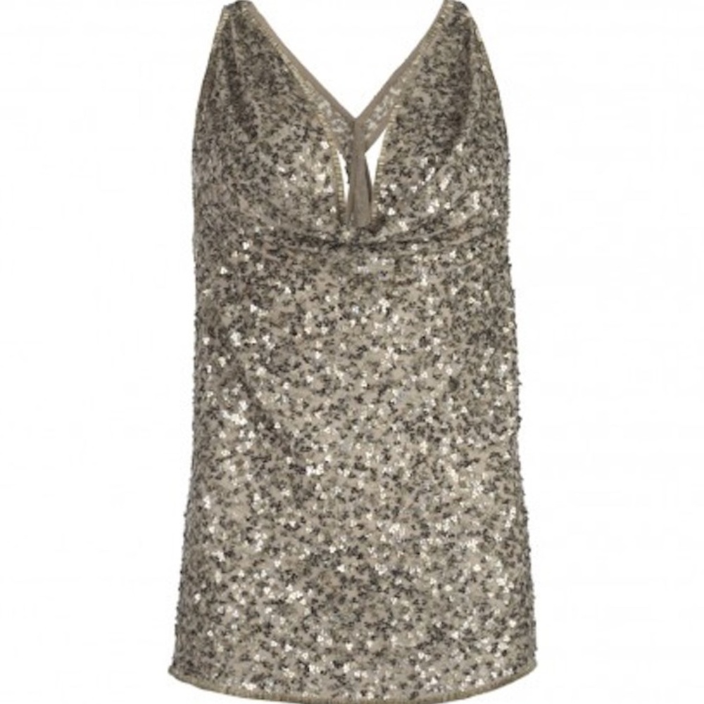 All Saints Gold Sequin Silk Tavi Vest